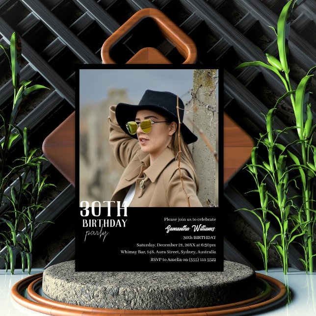 Invitation Trente Black Photo moderne 30e anniversaire invita (Créateur téléchargé)