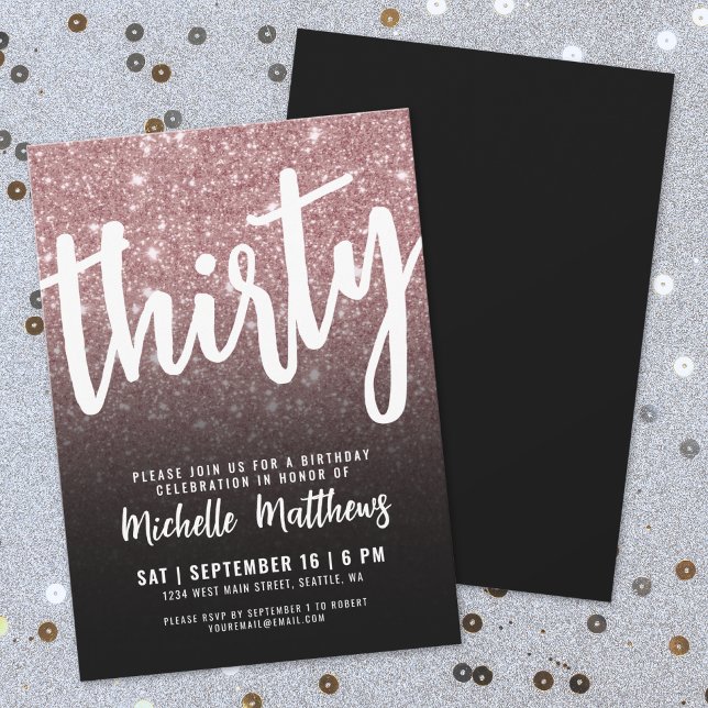Invitation Trente Black Rose Gold 30e anniversaire (Forty Black Gold 40th Birthday Invitation)