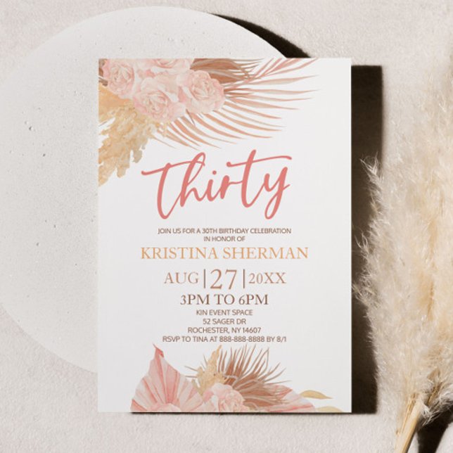 Invitation Trente Boho rose floral fleur 30e anniversaire (Créateur téléchargé)
