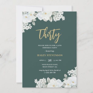 Invitation Trente Emerald Green & Or Blanc Floral Anniversair