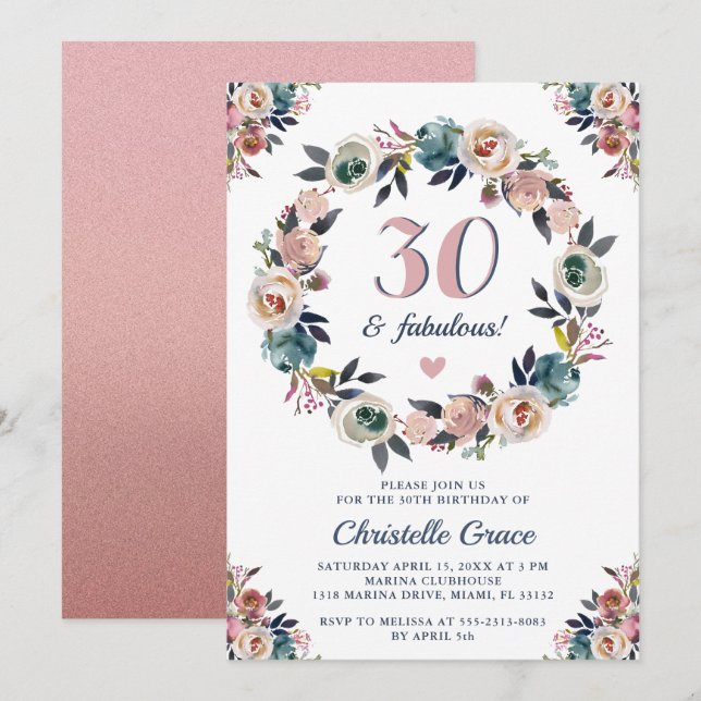 Invitation Trente et fabuleux Elégant 30ème anniversaire (Devant / Derrière)