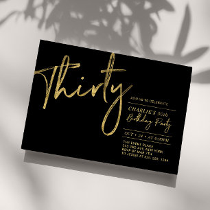 Invitation Trente   Fête d'anniversaire 30 ans moderne noir e