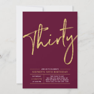 Invitation Trente   Fête d'anniversaire 30 ans Or & Bourgogne