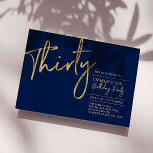 Invitation Trente Fête d'anniversaire moderne 30 ans Navy &