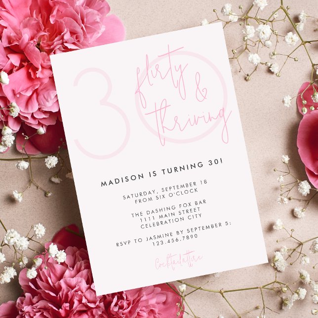 Invitation Trente, Flirty florissant rose moderne 30e anniver (Créateur téléchargé)
