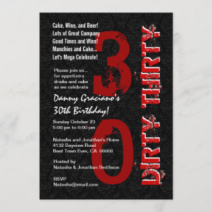 Invitation Trente jours d'anniversaire noir blanc rouge Modèl