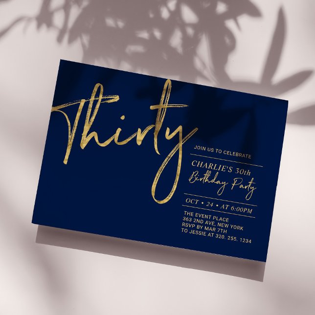 Invitation Trente | Navy & Gold Modern 30th Birthday Party (Créateur téléchargé)