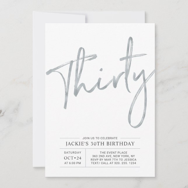Invitation Trente | Silver Modern 30th Birthday Party (Devant)