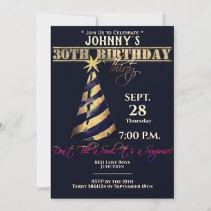 Invitation Trente Surprise Or Noir Moderne
