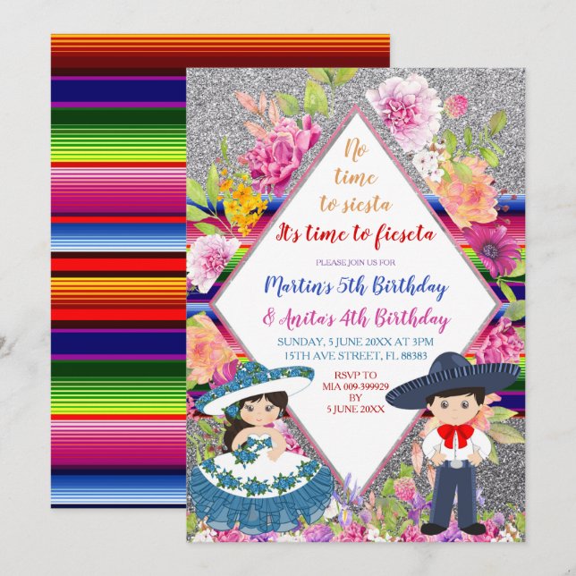 Invitation Tres Anos Marine Mexicaine Fiesta Anniversaire de  (Devant / Derrière)