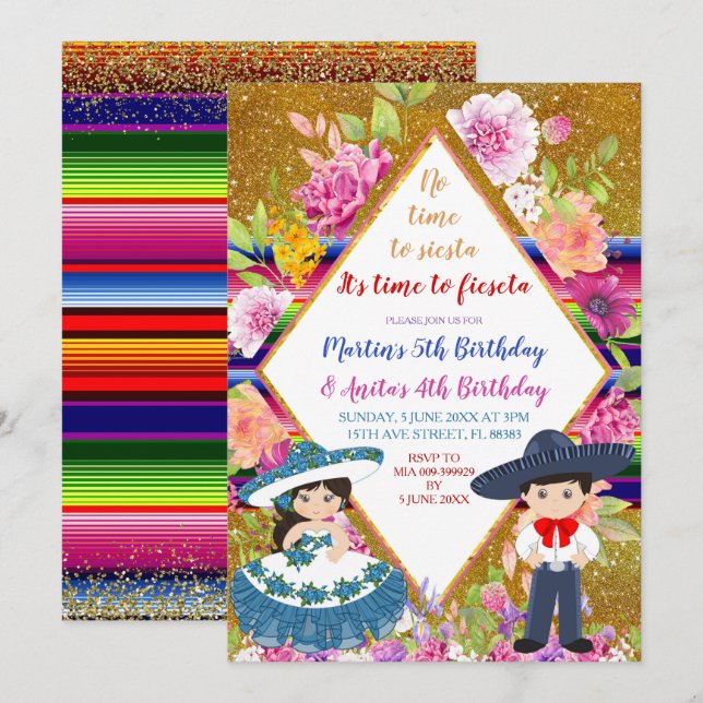 Invitation Tres Anos Marine Mexicaine Fiesta Anniversaire de  (Devant / Derrière)