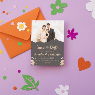 Invitation Très Orange Foncé Minimaliste Photo Mariage Enregi