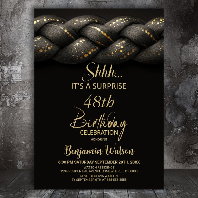 Invitation Tresse d'or gris N'importe quel âge Surprise Anniv (Créateur téléchargé)