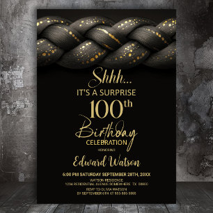 Invitation Tresse d'or gris Surprise 100e fête d'anniversaire