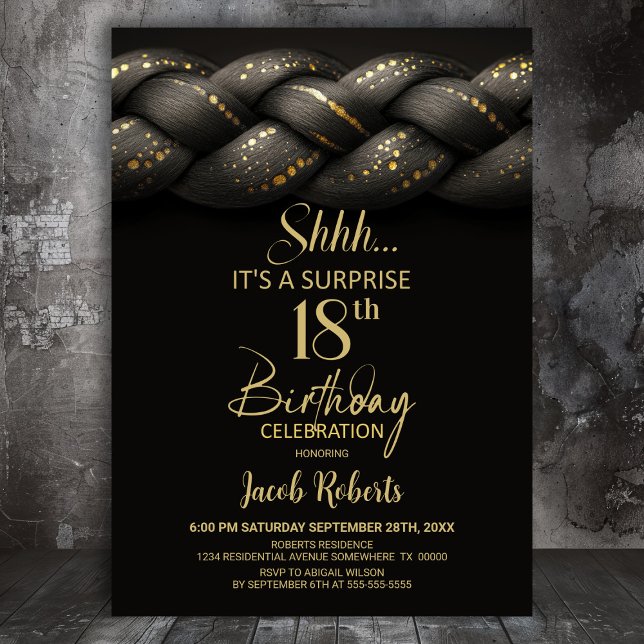 Invitation Tresse d'or gris Surprise 18e fête d'anniversaire (Créateur téléchargé)