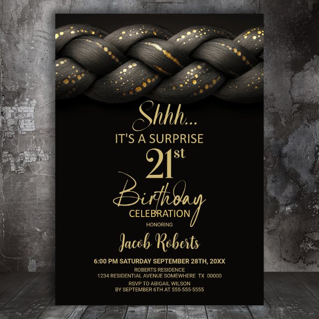 Invitation Tresse d'or gris Surprise 21e fête d'anniversaire (Créateur téléchargé)