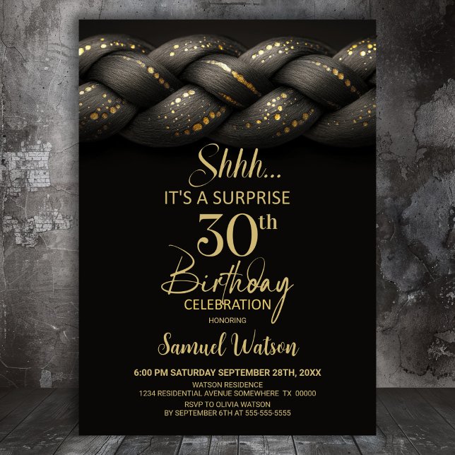Invitation Tresse d'or gris Surprise 30e fête d'anniversaire (Créateur téléchargé)