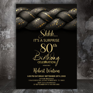 Invitation Tresse d'or gris Surprise 80e fête d'anniversaire