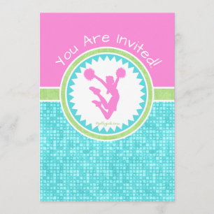 Invitation Tri-Pastel Couleur Cheerled Avec Carrelage Aqua