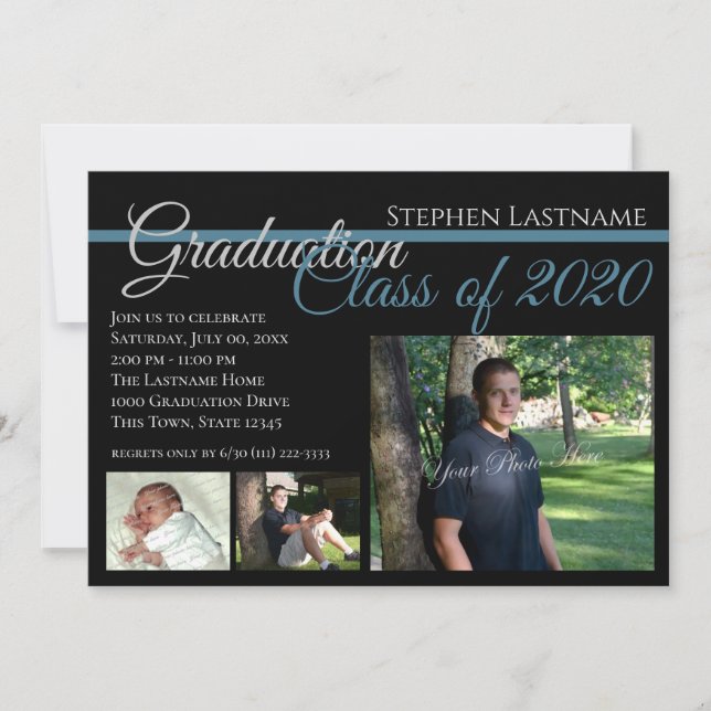Invitation Tri-Photo Classic Black Graduation (Devant)