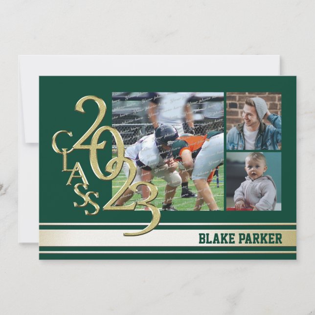 Invitation Tri photo vert 2023 Gold Varsity Stripe Graduate T (Devant)