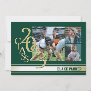 Invitation Tri photo vert 2023 Gold Varsity Stripe Graduate T