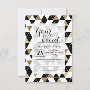 Invitation Triangles d'or moderne noir, blanc et Faux