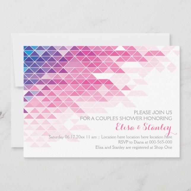 Invitation Triangles géométriques roses mariage couples douch (Devant)