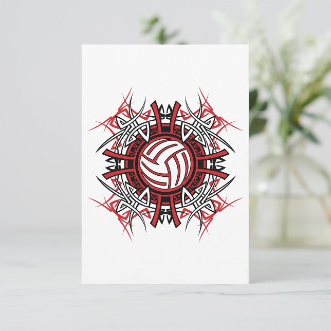 Invitation Tribal de volleyball Mandala Sports rouges et noir (Créateur téléchargé)