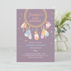Invitation Tribal Dreamcatcher Boho Baby First 1st Birthday