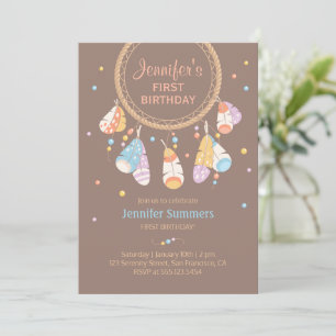 Invitation Tribal Dreamcatcher Boho Baby First 1st Birthday