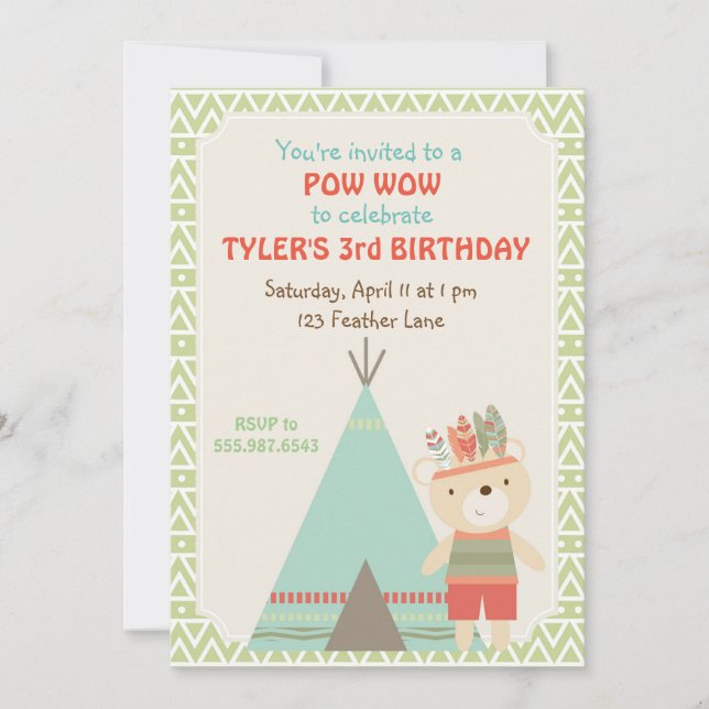 Invitation tribale d'anniversaire d'ours du (Devant)