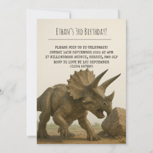 Invitation Tricératops réalistes Dinosaur à Rocky Birthday