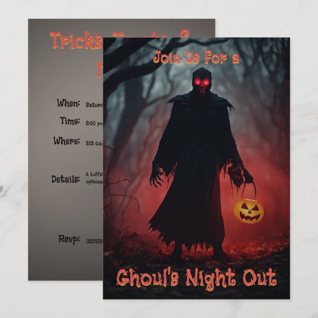 Invitation Trick d'Halloween ou traitement du parti Éffrayant (Devant / Derrière)