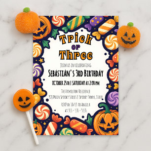 Invitation Trick or Three Enfants Bonbons Halloween 3ème Anni