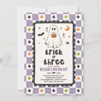Invitation Trick Or Three Halloween Garçon Fantôme 3e Anniver