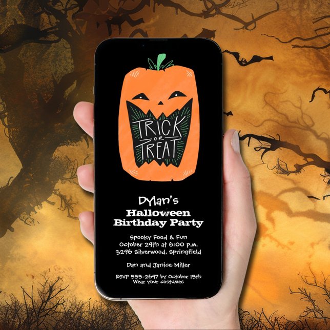 Invitation Trick or Treat Citrouille Halloween Anniversaire (Trick or Treat Pumpkin Halloween Birthday Invitations - INSTANT DOWNLOAD and/or printed)