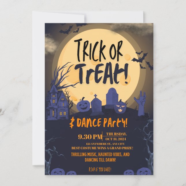 Invitation Trick or Treat Halloween Dance Party Invitation🎃 (Devant)