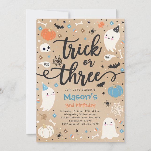 Invitation Trick or Treat Halloween Ghost 3e fête d'anniversa (Devant)