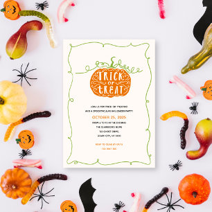 Invitation Trick or Treat Hand Citrouille tiré à la main Hall