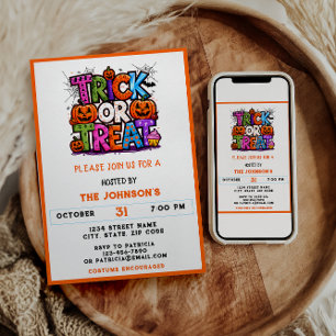 Invitation TRICK OU TRAITEMENT   Cute Halloween Bash Party