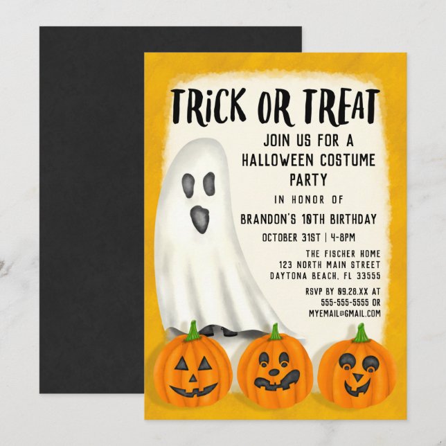 Invitation Trick ou traiter le fantôme Costume d'Halloween An (Devant / Derrière)