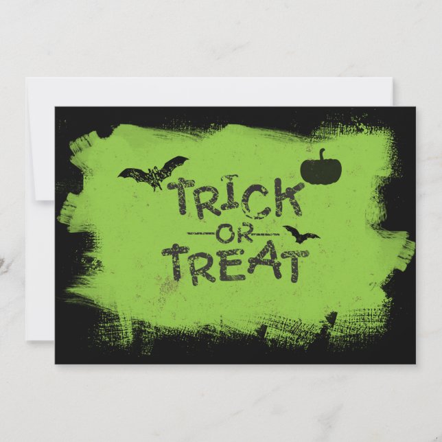 Invitation Trick ou traiter l'invitation d'Halloween verte et (Devant)
