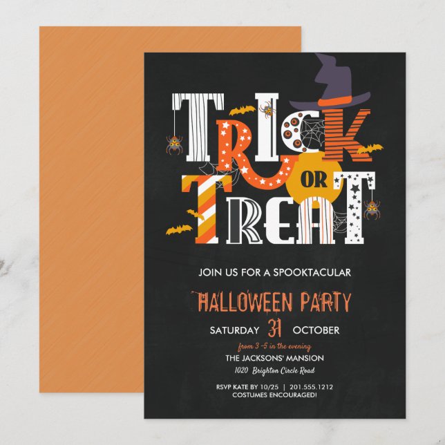 Invitation Trick Ou Treat Halloween Costume Party (Devant / Derrière)