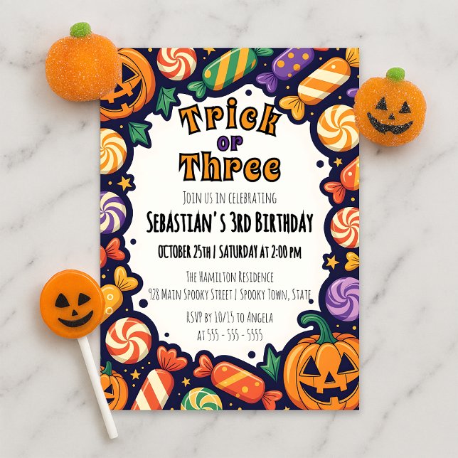 Invitation Trick ou trois Halloween 3e fête d'anniversaire (Créateur téléchargé)