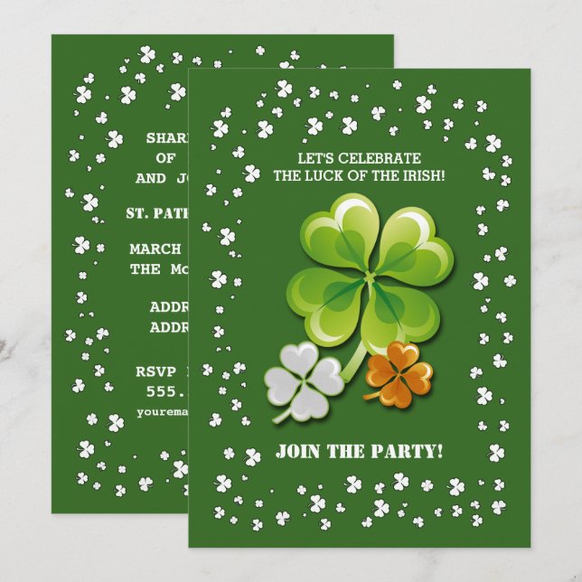 Invitation Tricolor Shamrock St. Patrick's Day Party (Devant / Derrière)