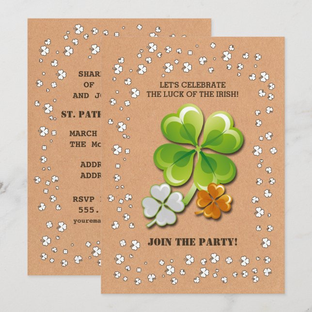 Invitation Tricolor Shamrock St. Patrick's Day Party (Devant / Derrière)