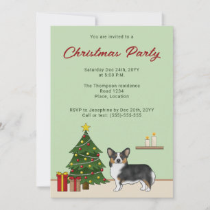 Invitation Tricolore noir Pembroke Corgi gallois Arbre de Noë