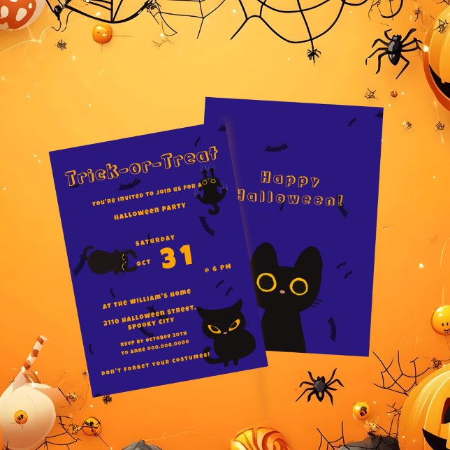 Invitation Tricoter ou traiter | Halloween de chats noirs mig (Créateur téléchargé)