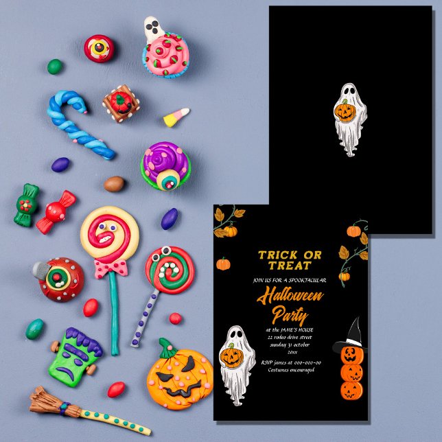 Invitation tricoter ou traiter l'heure de la fête halloween (Créateur téléchargé)